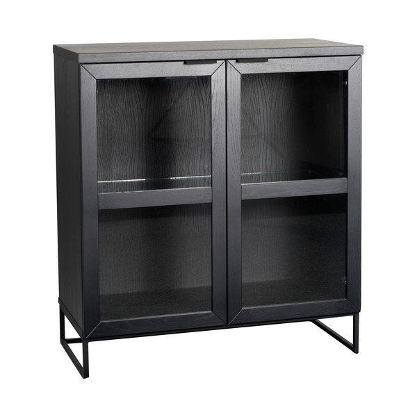 Vitrină neagră din lemn masiv de stejar 95x105 cm Everett - Rowico-image-2