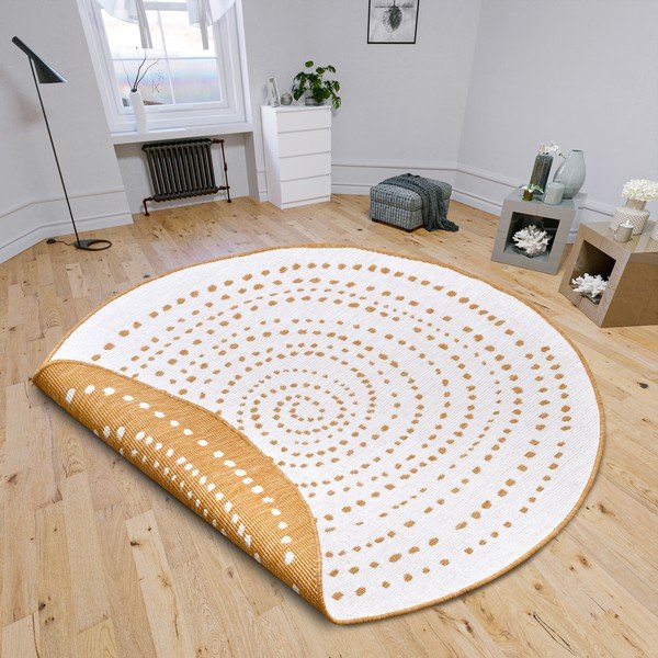 Covor de exterior galben ocru-alb rotund ø 200 cm Bali – NORTHRUGS-image-1