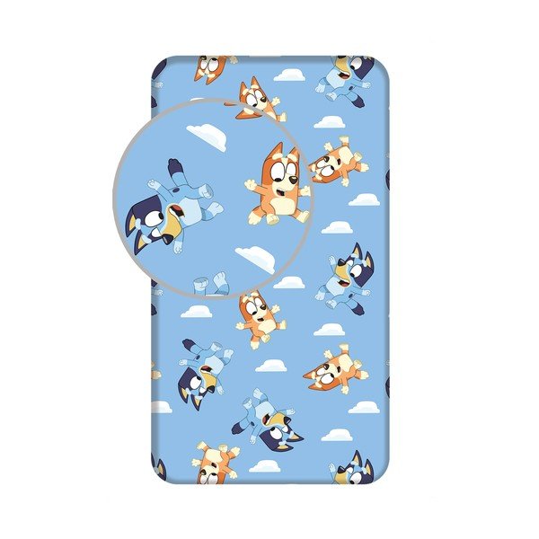 Cearceaf pentru copii albastru din bumbac pentru pat de o persoană cu elastic 90x200 cm Bluey – Jerry Fabrics