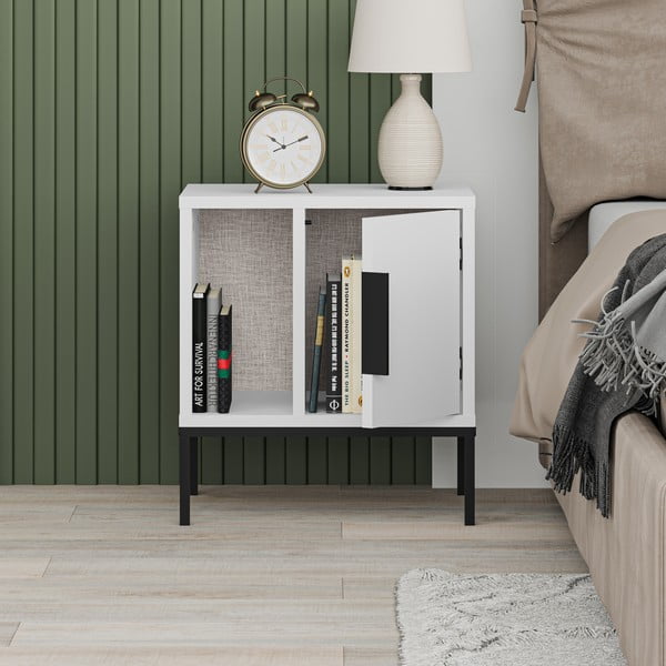 Noptieră albă cu rafturi Lani – Marckeric-image-4