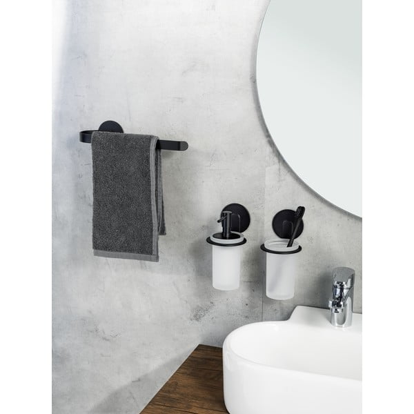 Suport pentru prosoape negru mat autoadeziv din metal Bivio – Wenko-image-1