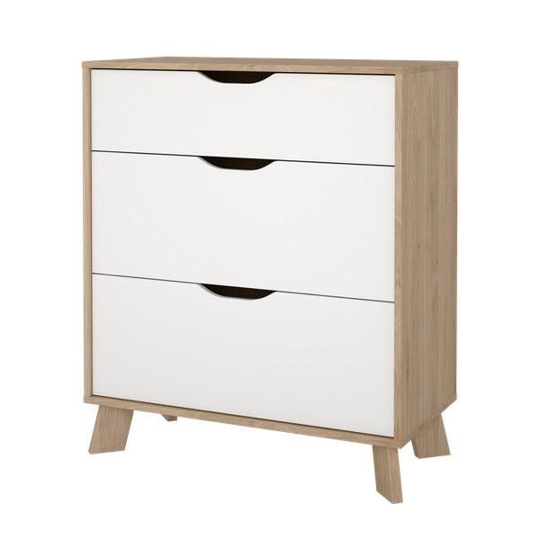 Comodă albă-în culoare naturală cu aspect de lemn de stejar 79x92x40 cm Ikast – Tvilum-image-2