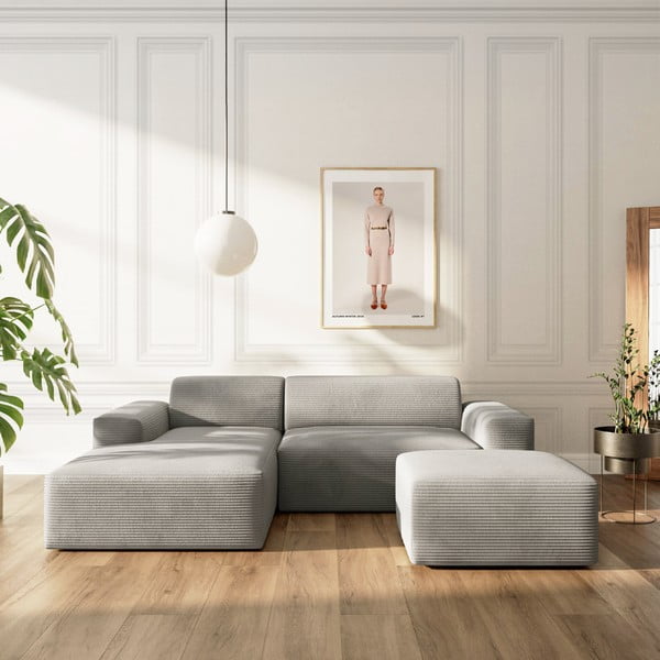 Colțar gri cu tapițerie din catifea reiată  (cu colț pe partea stângă, cu șezlong) Villet – Rodier-image-1