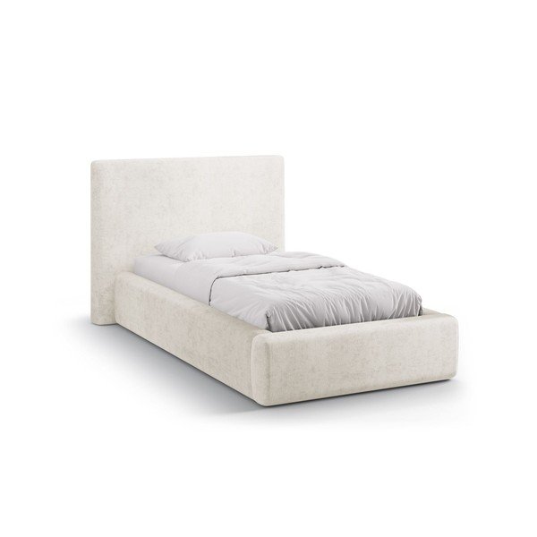 Pat crem tapițat cu spațiu de depozitare cu somieră 90x200 cm Amy – Micadoni 