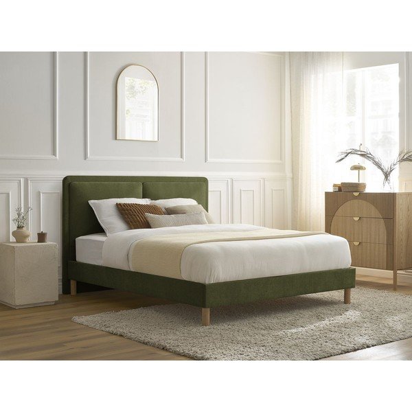 Pat matrimonial verde tapițat tapițat cu somieră 140x190 cm Mara – Bobochic Paris-image-1
