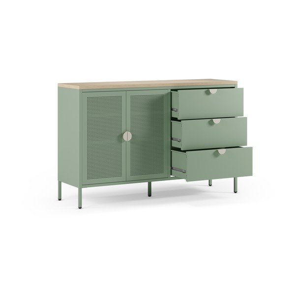 Comodă verde-mentă/în culoare naturală din metal 140x90x40 cm Sayla – Marckeric-image-2