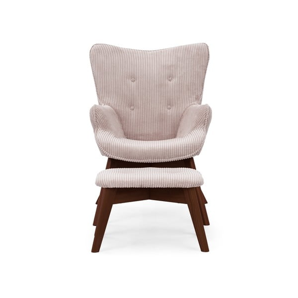 Fotoliu cu taburet roz deschis cu tapițerie din catifea reiată Niko – Ropez-image-3