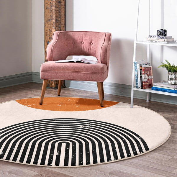 Covor rotund  portocaliu-crem lavabil adecvat și  pentru aspiratoare robot   ø 120 cm Comfort – Mila Home-image-1