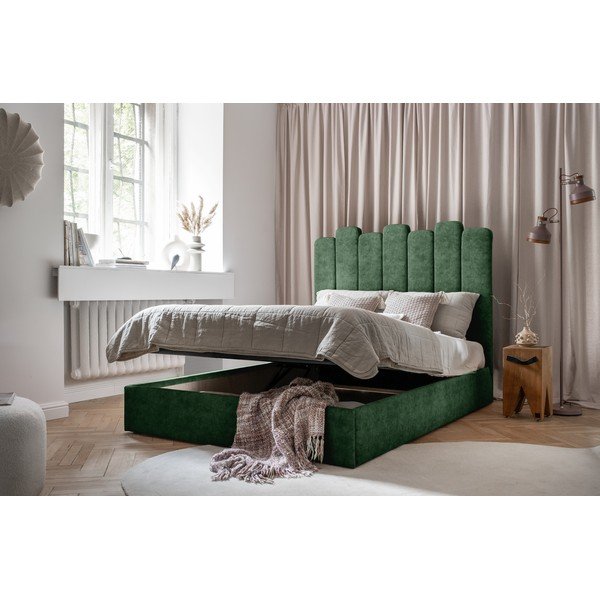 Pat matrimonial verde tapițat cu spațiu de depozitare și somieră 180x200 cm Dreamy Aurora – Miuform-image-4