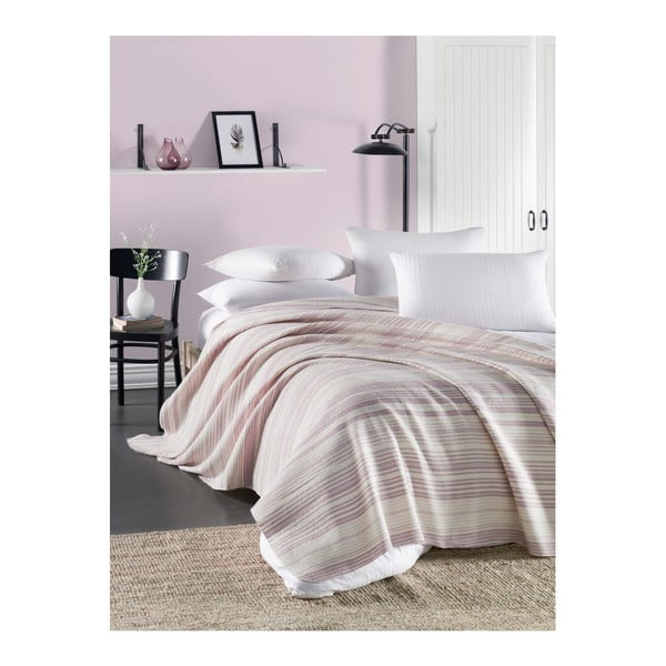 Cuvertură subțire matlasată pentru pat de o persoană Runino Luna, 160 x 220 cm, roz deschis