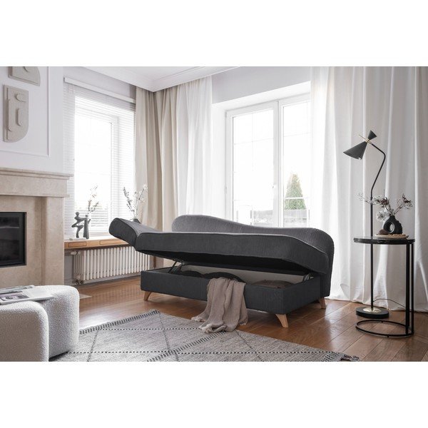 Șezlong gri cu tapițerie din catifea reiată  (cu colț pe partea stângă) Chic Charlotte – Miuform-image-2