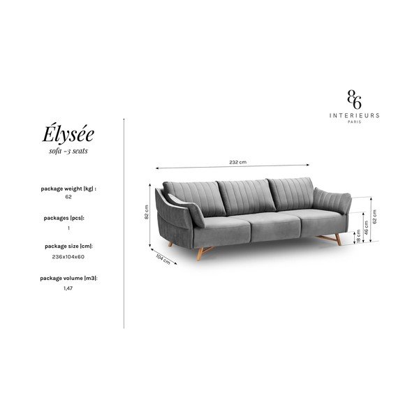 Canapea cu tapițerie de catifea Interieur 86 Elysée, 232 cm, galben muștar-image-2