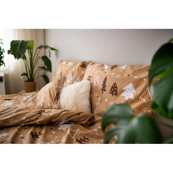 Lenjerie de pat din bumbac pentru pat de o persoană Cotton House Trees, 140 x 200 cm, maro-image-2