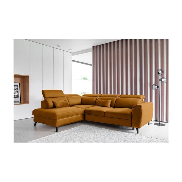 Colțar galben extensibil/cu spațiu de depozitare cu tapițerie din catifea (cu colț pe partea stângă/în formă de ”L”) Noble – ELTAP-image-1