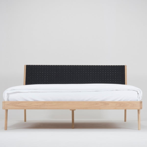 Pat matrimonial negru/în culoare naturală din lemn masiv de stejar 140x200 cm Fawn – Gazzda-image-3