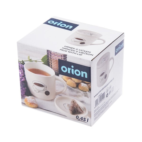 Cană cu capac albă din porțelan 450 ml – Orion-image-3