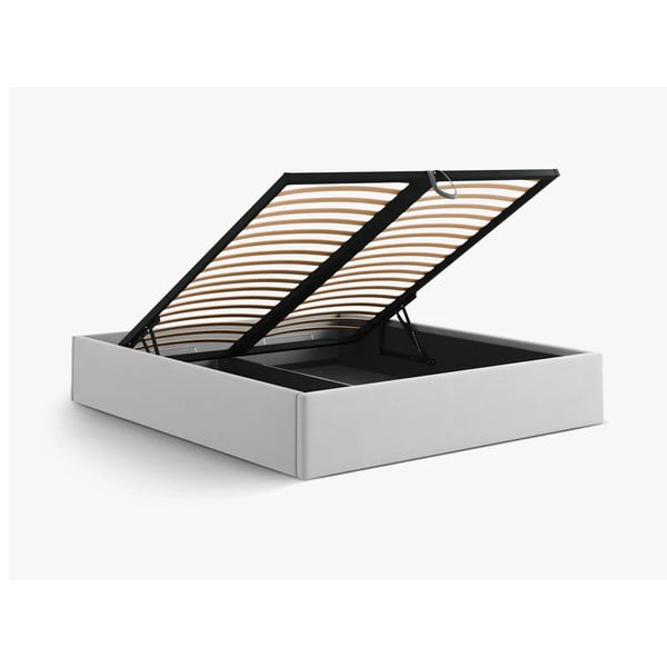 Pat matrimonial gri deschis tapițat cu spațiu de depozitare/fără tăblie cu somieră 180x200 cm Susan – Micadoni -image-3