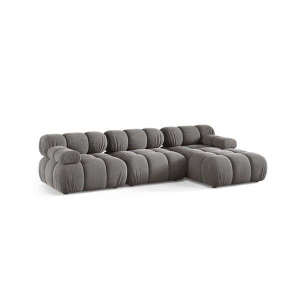 Colțar modular gri deschis cu tapițerie din catifea (cu colț pe partea dreaptă/cu șezlong) – Micadoni -image-1