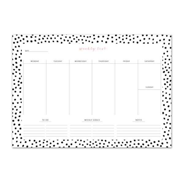 Planificator săptămânal Leo La Douce Black Dots, 21 x 29,7 cm