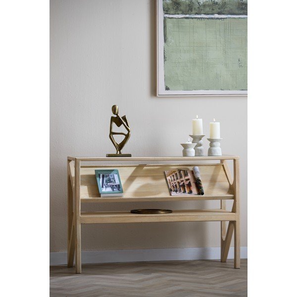 Masă consolă în culoare naturală deschisă cu blat din sticlă 41x119 cm Yuki – Light & Living-image-1