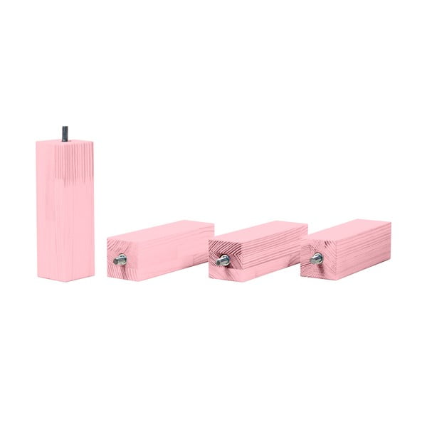 Set 4 picioare înălțătoare din lemn de molid pentru patul Benlemi, înălțime 20 cm, roz