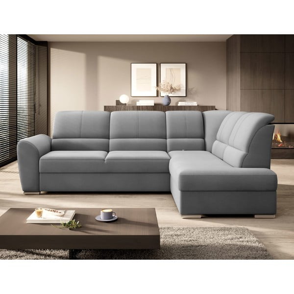 Colțar gri extensibil/cu spațiu de depozitare cu tapițerie din catifea (cu colț pe partea dreaptă/în formă de ”L”) Siber – ELTAP-image-3