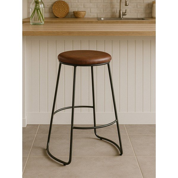 Scaun de bar negru/maro tapițat (înălțime șezut 64 cm) Brixton – Premier Housewares-image-1