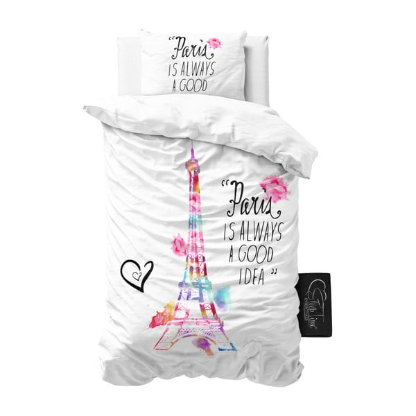 Lenjerie de pat din micropercal Sleeptime Paris, 140 x 220 cm, alb