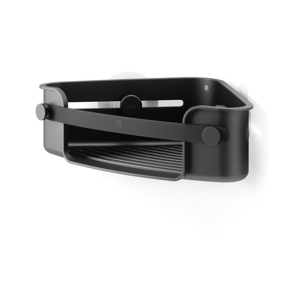 Raft pentru baie negru autoadeziv, pentru colț, din plastic Flex Adhesive – Umbra