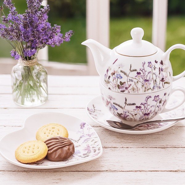 Set pentru ceai alb-mov din porțelan Louka – Orion-image-1