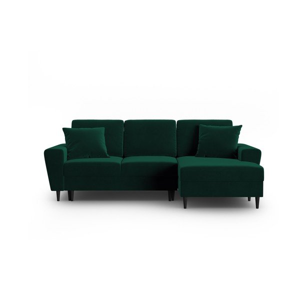 Colțar verde extensibil, cu spațiu de depozitare cu tapițerie din catifea (cu colț pe partea dreaptă, cu șezlong) Kyoto – Cosmopolitan Design