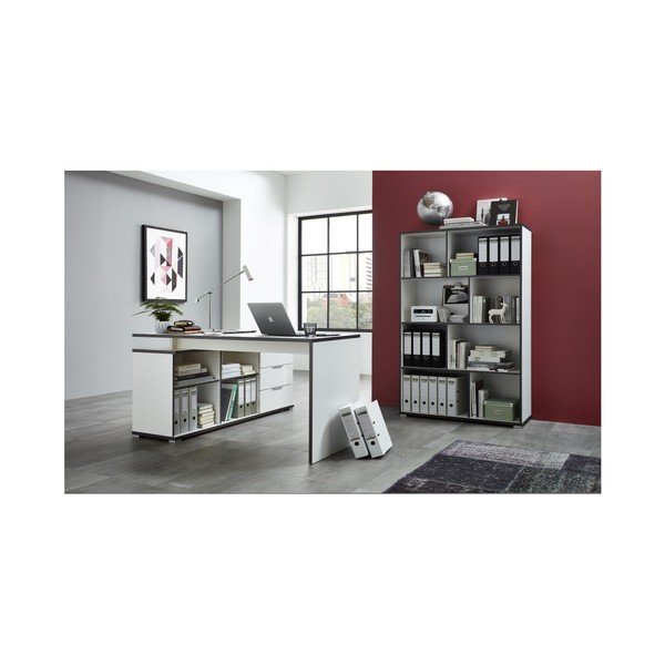 Birou cu masă auxiliară și sertare Germania X, alb-image-3