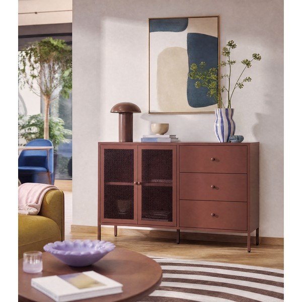 Comodă burgundy din metal 140x90x40 cm Fayna – Marckeric-image-1