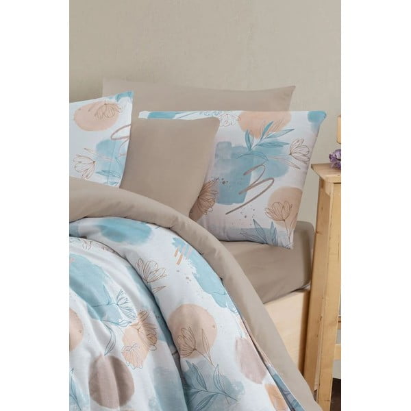 Lenjerie de pat albastră/maro pentru pat dublu/canapea extinsă cu cearceaf inclus/cu 4 piese 200x220 cm Magnolia – Mila Home-image-2