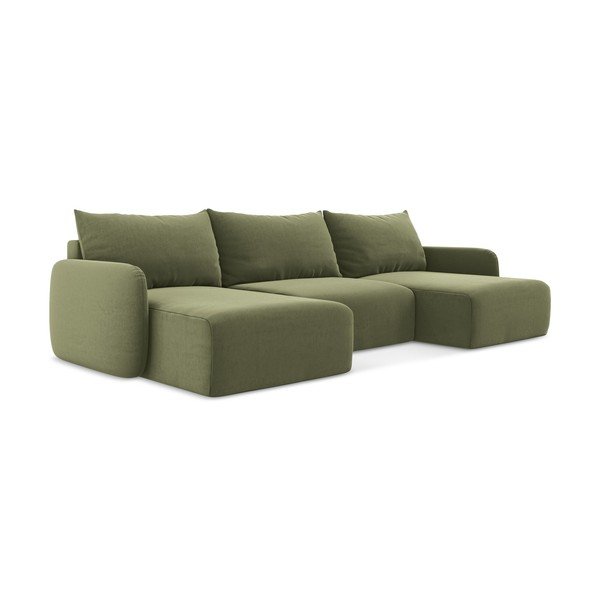 Colțar verde extensibil/cu spațiu de depozitare cu tapițerie din catifea (în formă de "U") Kalena – Makamii-image-2