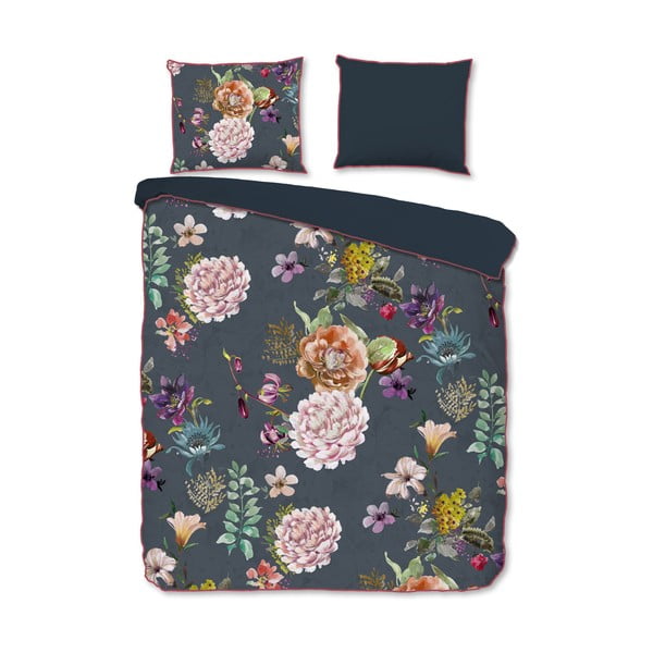 Lenjerie de pat gri antracit din bumbac satinat pentru pat dublu, extinsă 240x220 cm Parma – Descanso