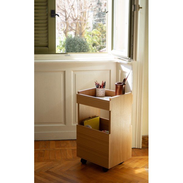 Măsuță de servire cu roți cu aspect de lemn de stejar 35x40 cm Forma – Hübsch-image-1