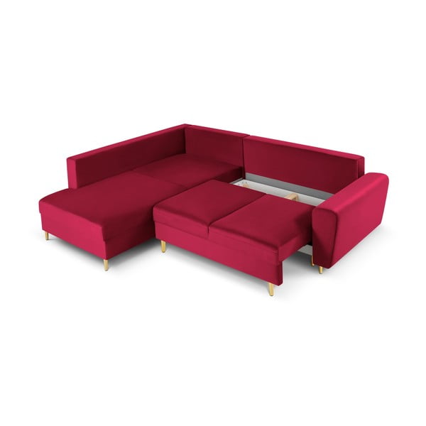 Colțar roșu extensibil, cu spațiu de depozitare cu tapițerie din catifea (cu colț pe partea stângă, în formă de ”L”) Kyoto – Cosmopolitan Design-image-3