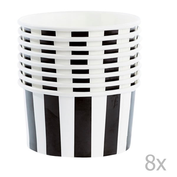 Set 8 cupe hârtie  pentru înghețată cu lingurițe Miss Étoile Black Stripes