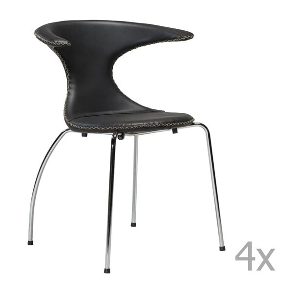 Set 4 scaune din piele cu bază cromată DAN-FORM Flair, negru