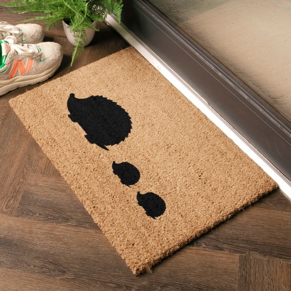 Covoraș de intrare din fibre de nucă de cocos 40x60 cm Hedgehog Family – Artsy Doormats-image-1
