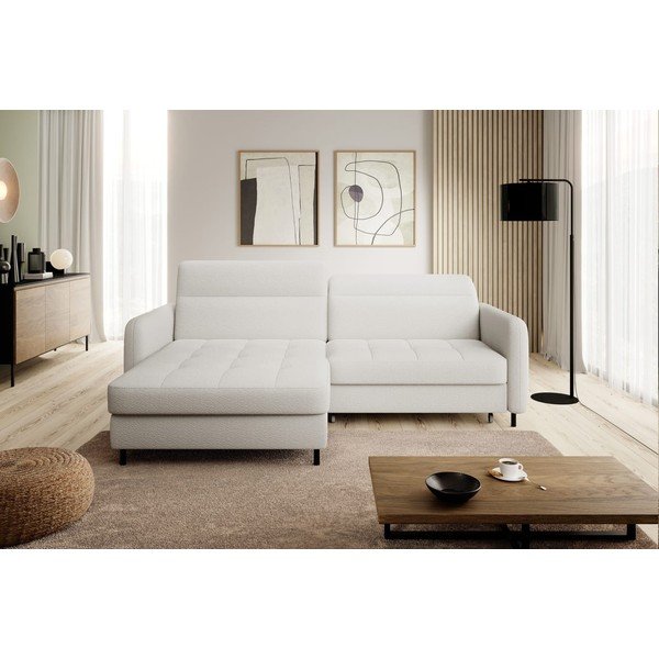 Colțar crem extensibil/cu spațiu de depozitare cu tapițerie din țesătură bouclé (cu colț pe partea stângă/cu șezlong) Gomsi – ELTAP-image-3