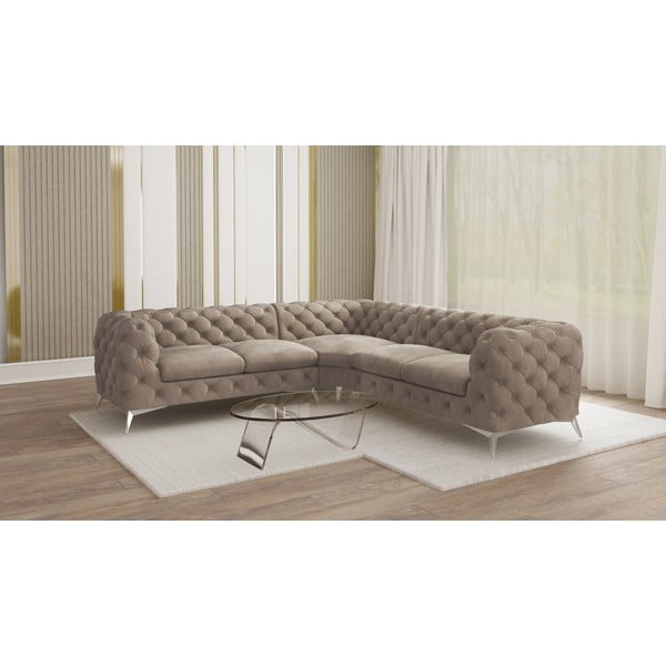 Colțar grej cu tapițerie din catifea Chelsea – Ropez-image-1