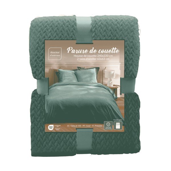 Lenjerie de pat verde din microflanel pentru pat dublu/extinsă cu 3 piese 240x220 cm Flanou – douceur d'intérieur-image-3