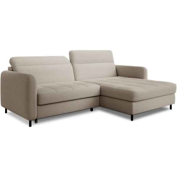 Colțar bej extensibil/cu spațiu de depozitare cu tapițerie din țesătură bouclé (cu colț pe partea dreaptă/cu șezlong) Gomsi – ELTAP-image-2