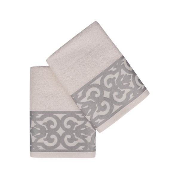 Set 2 prosoape pentru mâini Grace, cu ornament gri-image-2