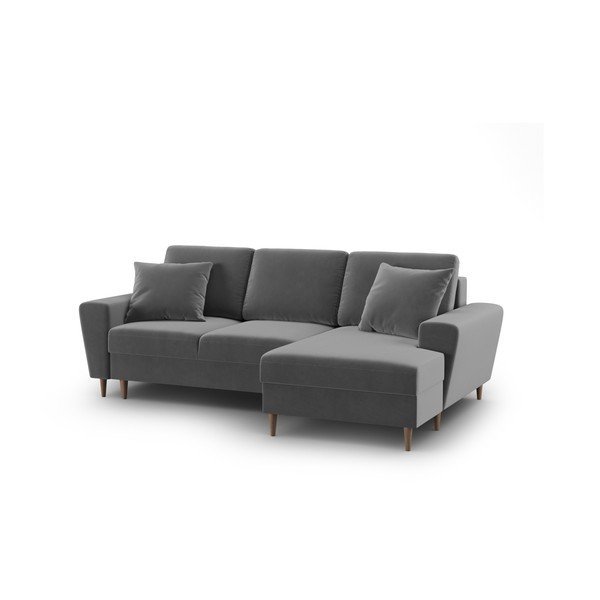 Colțar gri deschis extensibil, cu spațiu de depozitare cu tapițerie din catifea (cu colț pe partea dreaptă, cu șezlong) Kyoto – Cosmopolitan Design-image-1