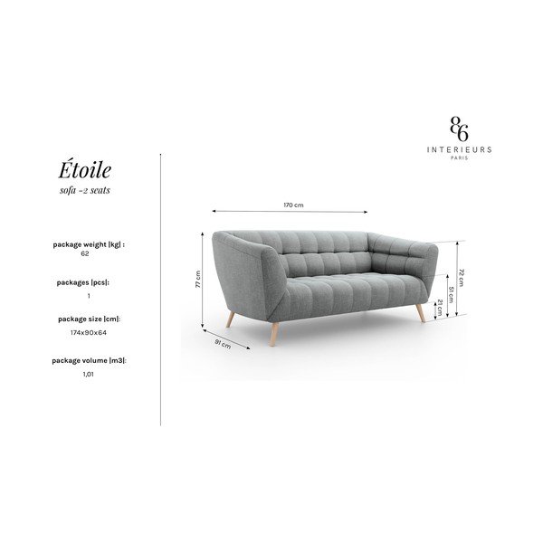 Canapea Interieurs 86 Étoile, 170 cm, gri-image-4