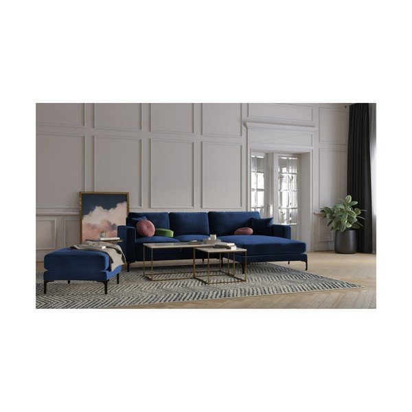 Taburet cu tapițerie din catifea Kooko Home Harmony, albastru marin-image-3