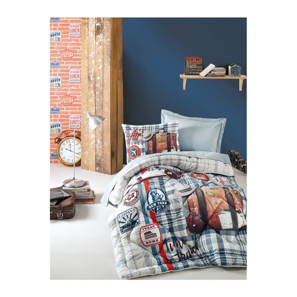 Set lenjerie de pat din bumbac, cearșaf și pătură pentru pat de o persoană Spicey, 160 x 260 cm